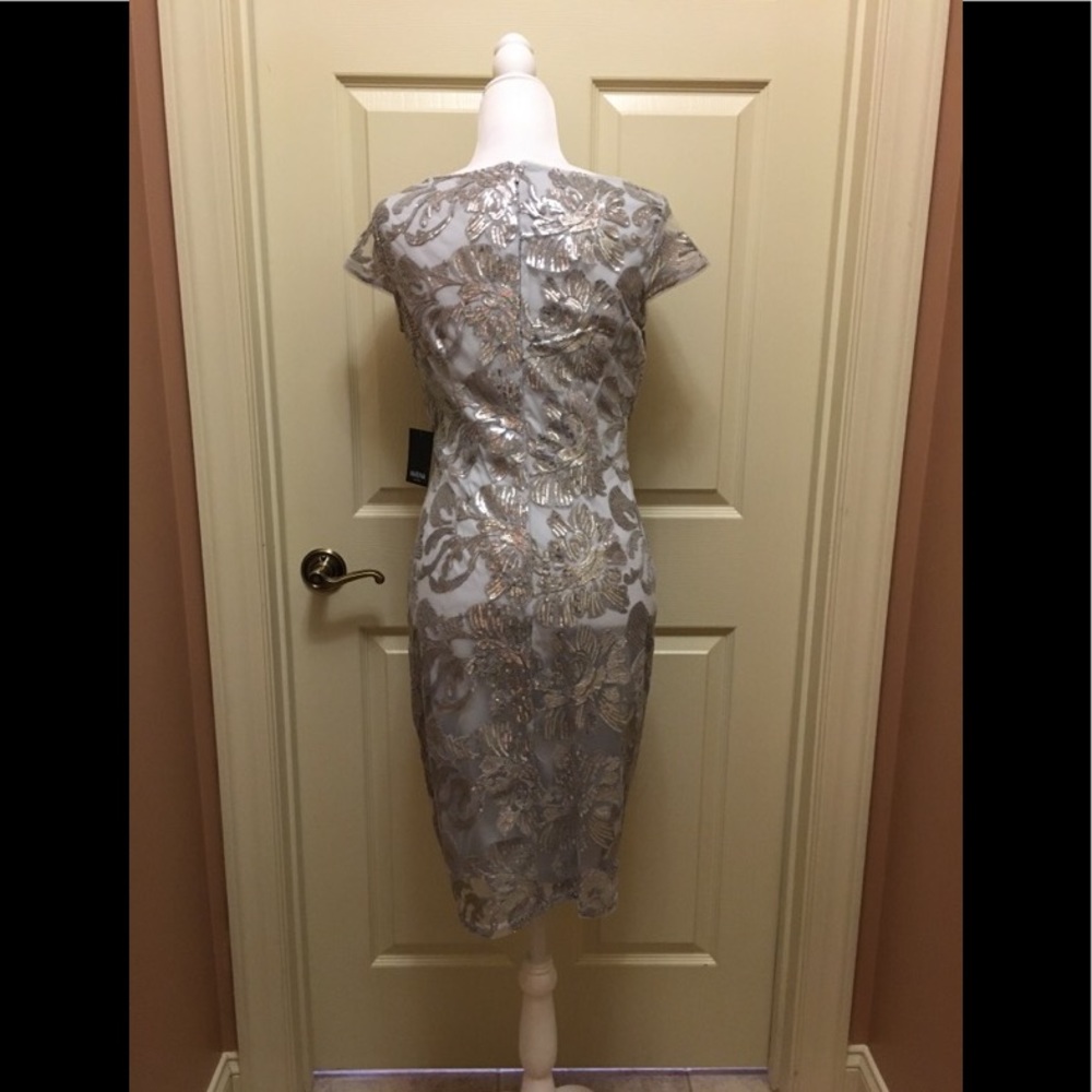 Marina Petite Embroidered Lace Dress Silver 6P - Picture 8 of 8